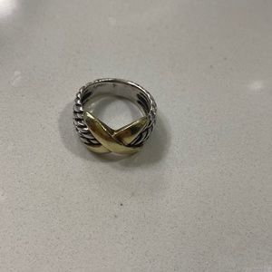 David Yurman 18K Gold & 925 Silver Cross Ring Sz 7